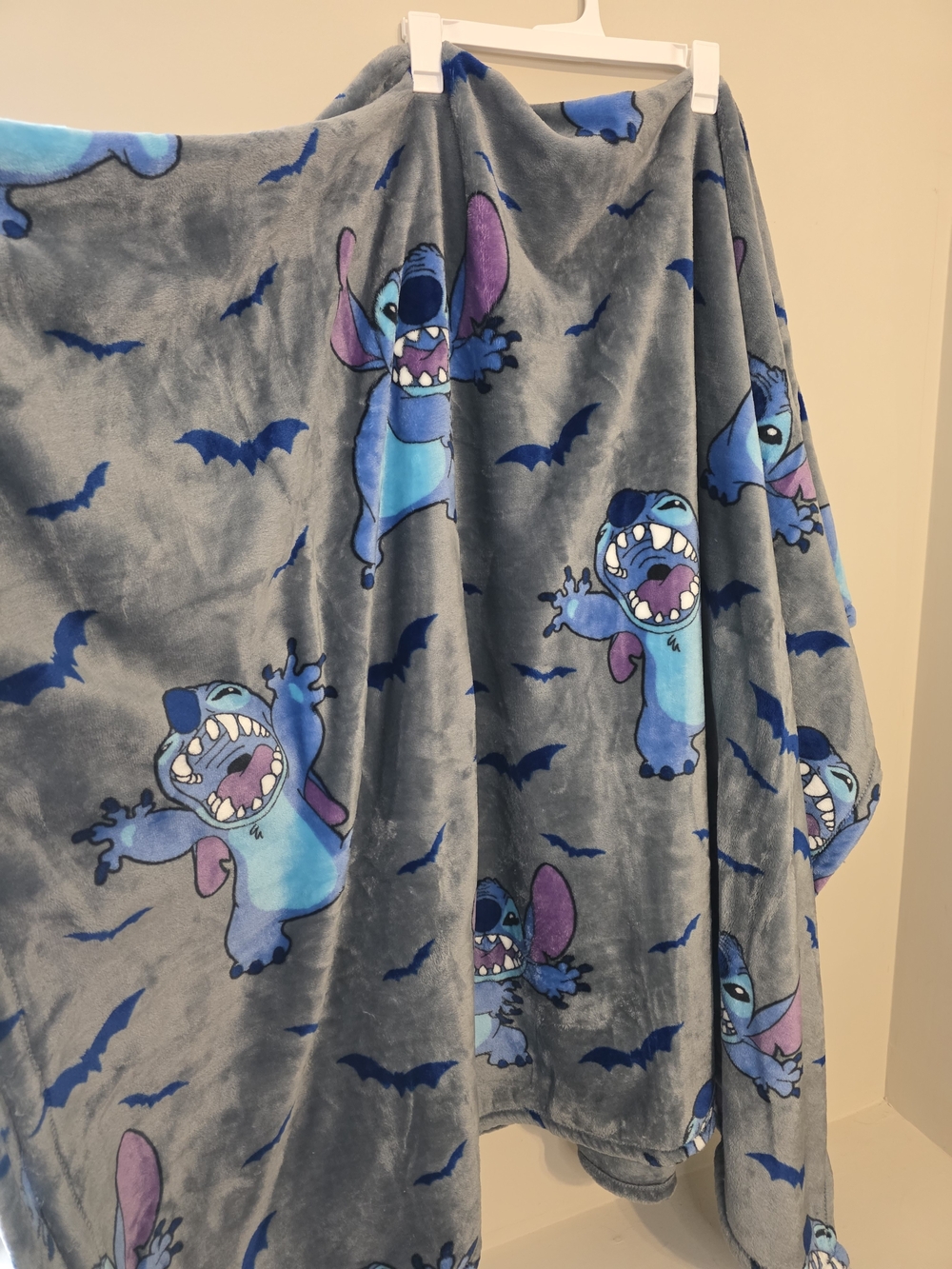 Disney Gray Plush Throw Blanket with Blue and Purple Stitch Motifs